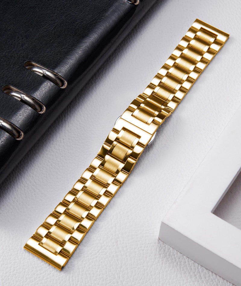 BINLUN Stainless Steel Watch Bands Quick Release 12mm-24mm Universal Metal Replacement Watch Straps SmartWatch Bracelets Links Straight & Curved Ends Men Women 6 Colors(Gold,20mm) - Image 2